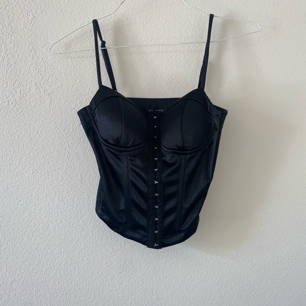 Women’s Black Satin Corset Cropped Shirt
